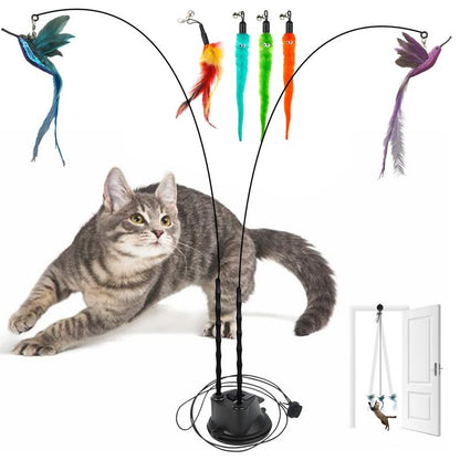 2 Wands with Base & 6 Feather Interactive Cat Toy Set